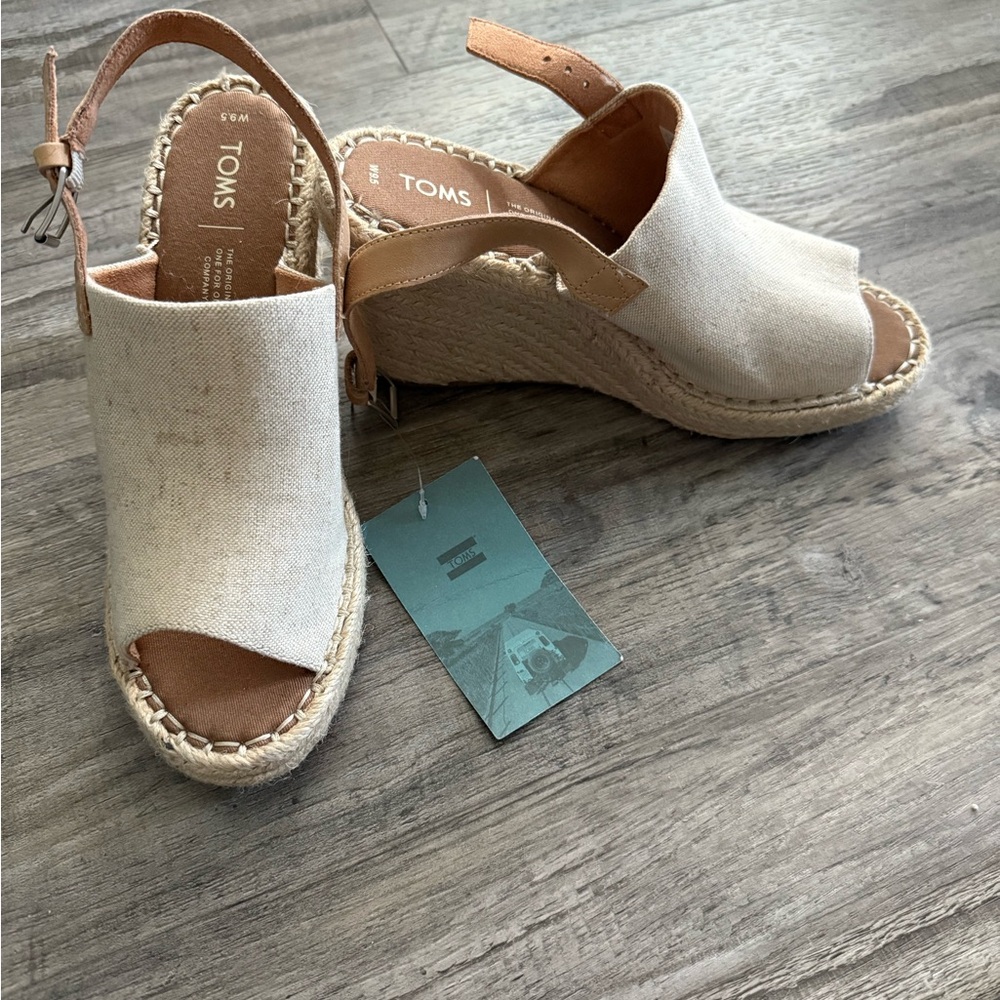 Toms Cream Tan Wedge Sandals with Slingback
